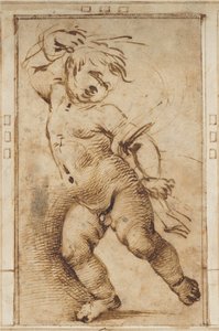 Dançando Putto segurando uma cortina de Filippino Lippi