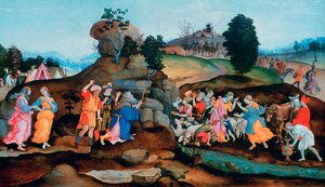 Moisés traz água para fora da rocha, c1500 de Filippino Lippi