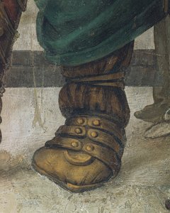São Filipe Dragão Condutor do Templo de Hieropolis por Filippino Lippi, detalhe do calçado, fresco de Filippino Lippi