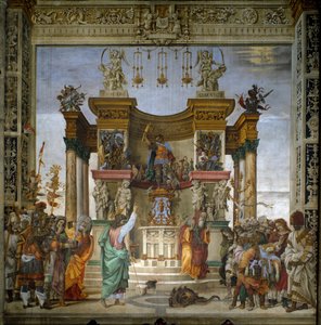 São Filipe exorciza o dragão do templo de Hierapolis Fresco, de Filipino Lippi (1457-1504) 1487-1502 Strozzi Chapel, Santa Maria Novella, Florença - São Filipe conduzindo o dragão do templo de Hieropolis, de Filipino Lippi (1457-1504). Fresco