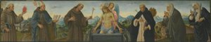 Homem das Dores e seis santos (Santo António de Pádua, Luís de Toulouse, Francisco, Domingos, Clara e Catarina de Sena) de Filippino Lippi