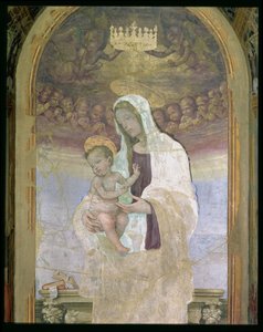 A Madona e o Menino, um detalhe do tabernáculo do Canto al Mercatale, 1498 de Filippino Lippi