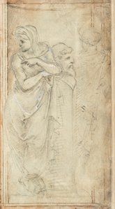 Duas mulheres drapejadas em pé de cada lado de uma herm de Filippino Lippi