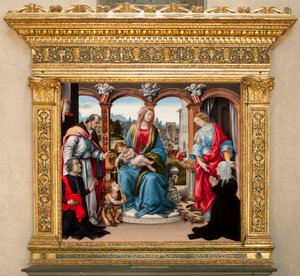 Virgem com criança e São João Baptista, São Martinho e Santa Catarina de Alexandria. Nerli Altarpiece (tempera no painel de Filippino Lippi