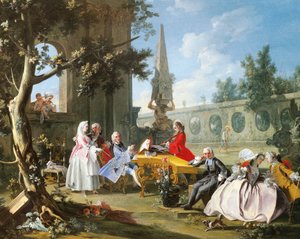 Concerto no jardim por Filippo Falciatore (activo 1737-1768), óleo sobre tela, 75,8 x102 cm, Detalhe, Itália, cerca de 1750