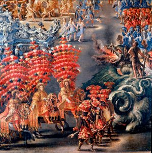 Fete no Palazzo Barberini em homenagem a Christine de Suede (Cristina di Svezia), em 28/02/1656 Detalhe. Pintura de Filippo Lauri (1623-1694) e Filippo Gagliardi (falecido em 1659). Roma do século XVII, Museu de Roma