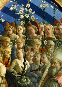 Coroação Maringhi ou Coroação da Virgem por Filippo Lippi (ca. 1406-1469), tempera sobre madeira, 200x287 cm, detalhe de Filippo Lippi
