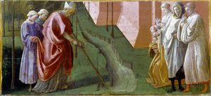 Pala Barbadori: "São Fridiano (Frigidiano ou Frigdiano ou Frediano) eveque de Lucca, pára pelas suas orações a inundação do rio Serchio" Detrempe sobre madeira por Filippo Lippi (ca. 1406-1469) Florence Galleria degli Uffizi (Escritórios) - Predella of the de Filippo Lippi