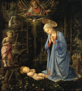 A Virgem adorando o Menino / A adoração na floresta, A Sagrada Família com o jovem São João de Filippo Lippi