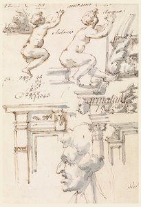 Detalhes arquitetônicos e estudos de figuras de Filippo Marchionni