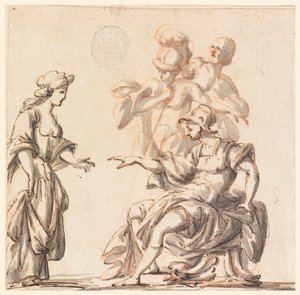 Desenho, Um guerreiro clássico recebe uma mulher, meados do século XVIII de Filippo Marchionni