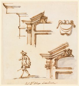 Desenho, pormenores arquitectónicos e estudo de figuras, 1760-75 de Filippo Marchionni
