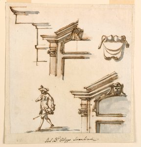 Desenho, pormenores arquitectónicos e estudo de figuras, 1760-75 de Filippo Marchionni