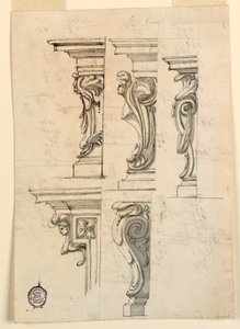 Desenho, Cinco motivos de cantos, ca. 1750 de Filippo Marchionni