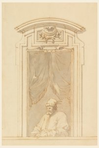 Desenho, Caixa de janela e metade de uma figura de um turco, 1750-70 de Filippo Marchionni