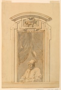 Desenho, Caixa de janela e metade de uma figura de um turco, 1750-70 de Filippo Marchionni