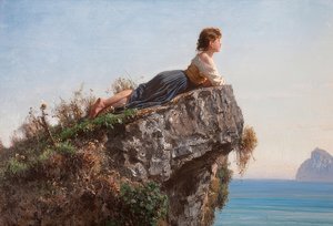 La fanciulla sulla roccia a Sorrento (A garota na rocha em Sorrento). 1871