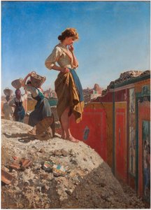 "Les fouilles a Pompei, Italie" (As escavações em Pompeia, Itália) Peinture de Filippo Palizzi (1818-1899) 19eme siecle Privee Collection