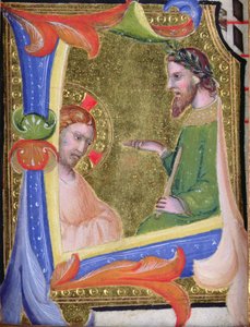 Cristo antes de Pilatos, na historiada L inicial, c.1403-05 (velino e ouro)