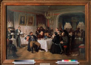 Banquete fúnebre do comerciante - Pintura de Firs Sergeevich Zhuraviev (1836-1901), óleo sobre tela, por volta de 1870, arte russa do século XIX - Galeria Estatal Tretyakov, Moscou