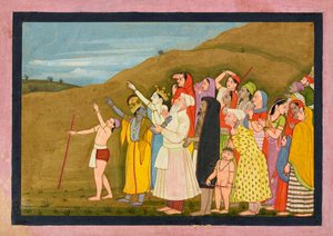 Krishna e sua família admiram um eclipse solar, talvez uma página do “Kangra/Modi” <em>Bhagavata Purana</em> de First generation after Nainsukh