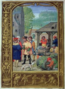 Adicionar 24098 f.27v Outubro: Vindima, de um Livro de Horas, ou do Livro de Golfe, c.1520-30 (velino) de Flemish School