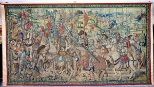 Montando os Cavaleiros, da tapeçaria de Davi e Bate-Seba, c.1510-15 (ver também 182422) de Flemish School