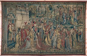 Bate-Seba ordenou ao Palácio, Tapeçaria de Davi e Bate-Seba, c.1510-15 de Flemish School