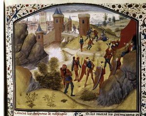 CRUSADAS: Batalha entre muçulmanos e cruzados nas muralhas de Antioquia de Flemish School