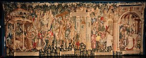 Catedral (La Seo, Catedral del Salvador de Zaragoza). O museu da tapeçaria. tapeçaria flamenga. A lenda da Santa Cruz (La leyenda de la Santa Cruz). cerca de 1450. 430x1120cm. de Flemish School