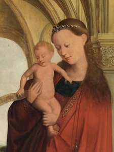 Detalhe de Madonna com Petrus Wijts (óleo sobre painel) de Flemish School