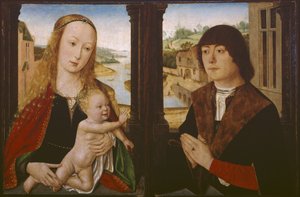Díptico - Virgem e criança e um doador, c.1490-1500 de Flemish School