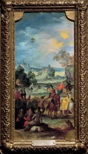 Caça ao Falcão Cena de caça e descanso no campo. Pintura da Escola Flamenga. O início do século XVII. Dijon, Museu de Belas Artes. de Flemish School