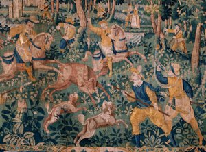tapeçaria flamenga. Caça ao veado (Caça ao veado). Atelier de Oudenaarde. 295x331cm. Inv (82941)-1 / PRIVADO. século 17. de Flemish School