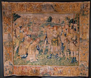 Tapeçaria flamenga. O irmão de Hannibal Hasdrubal feito prisioneiro pelo romano de Flemish School