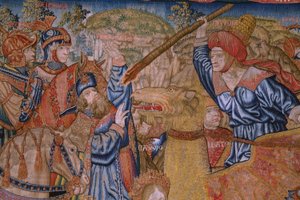 Tapeçaria flamenga. Série Moralidades: A virtude das honras (De deugd van de Honores, La Virtud de los Honores). Ca 1520. Detalhe de Flemish School