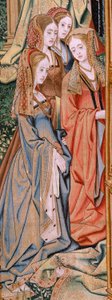 Tapeçaria flamenga. Série A História de David e Bathsheba. Casamento de David e Bathsheba (Casamiento de David y Betsabé). Segundo painel da série. Modelo Anónimo. Fabrico Desconhecido, Bruxelas. 1505. Tecido Ouro, seda e lã. de Flemish School