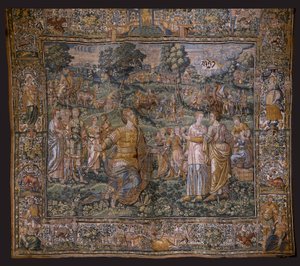 Tapeçaria flamenga. Série: A história de Abraão. A vocação de Abraão (La Vocación de Abraham). Ca 1575-1600. de Flemish School