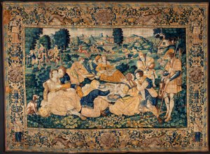 Tapeçaria flamenga. A refeição do campo (Het landelijk maal). Atelier de Oudenaarde. 331x465cm. Iinv (83073)-8 / 00008. Século XVII. de Flemish School