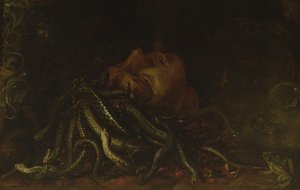 Chefe da Medusa (óleo sobre painel) de Flemish School