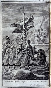 Como Ulisses escapou à voz da sirene. Ilustração para o livro XII da Odisseia de Homero, na Odisseia, publicado em Amsterdã em 1731, Coleção privee Milan. de Flemish School