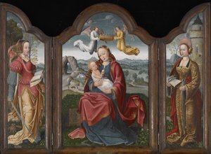 Madonna and Child, St. Barbara and St. Catherine, c.1520 (óleo sobre painel) de Flemish School
