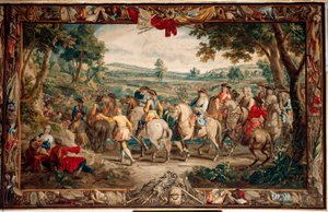 Palácio (Schlossanlage Schleißheim). Tapeçaria flamenga. Atelier Judocus De Vos de Bruxelas. Design Lambert De Hondt. A marcha (La Marche). 400x640cm. Lã e seda. Ca 1715 - 1724. de Flemish School