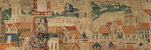 Museu Paroquial das Tapeçarias (Museu Paroquial das Tapeçarias de Pastrana). tapeçaria flamenga. Conquista de Tânger (Tomada de Tânger, De inname van Tanger). Série Conquistas do rei Afonso I de Portugal. Tournai. Lã e seda de Flemish School