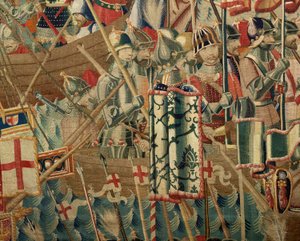Museu Paroquial de tapeçarias (Museo Parroquial de Tapices de Pastrana). Tapeçaria flamenga. O desembarque em Arzila (De landing in Arzila, Desembarco en Arzila). Série Conquistas do rei Afonso I de Portugal (Conquistas de Alfonso V de Portugal). Tournai.  de Flemish School