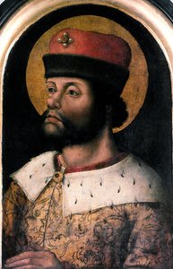 Retrato de Carlos Magno (Charles I called Charles the Great 742-814) Pintura anônima da escola flamenga. Londres do século XVI, Antiquaries Society de Flemish School