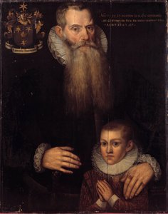 Retrato de Charles de Conde (1535-1602) e de seu filho João em 1592 Pintura da Escola Flamenga do século XVII. Dim 0,81 x 0,64 m. Versailles, Musee des chateaux de Versailles et Trianon de Flemish School