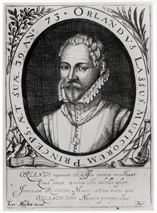 Retrato de Roland de Lassus (1532-94) (gravura) (foto bw) de Flemish School