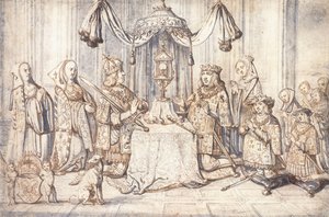 Retratos do Imperador Maximiliano I, sua esposa, filha, filho e outros na Capela Sagrada em Dijon, c.1600 de Flemish School