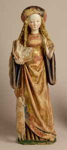 St. Agnes, Escola de Mechelen, c.1500 (carvalho policromada e dourada) de Flemish School